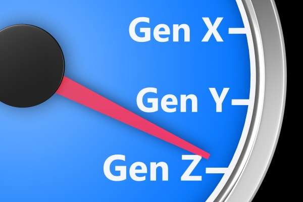 Generational Marketing speedometer with blue background and white test