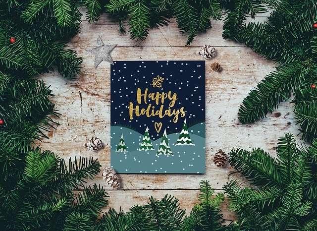 wood forest holiday greeting card on natural background